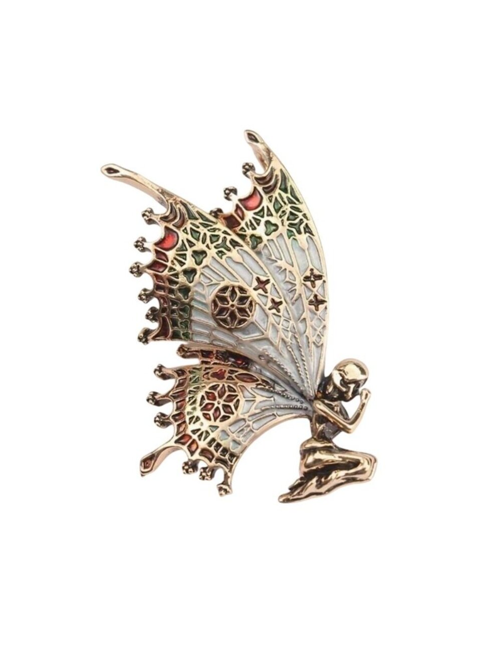 Enamel Stained Glass Wings Fairy Brooch Fold Tone